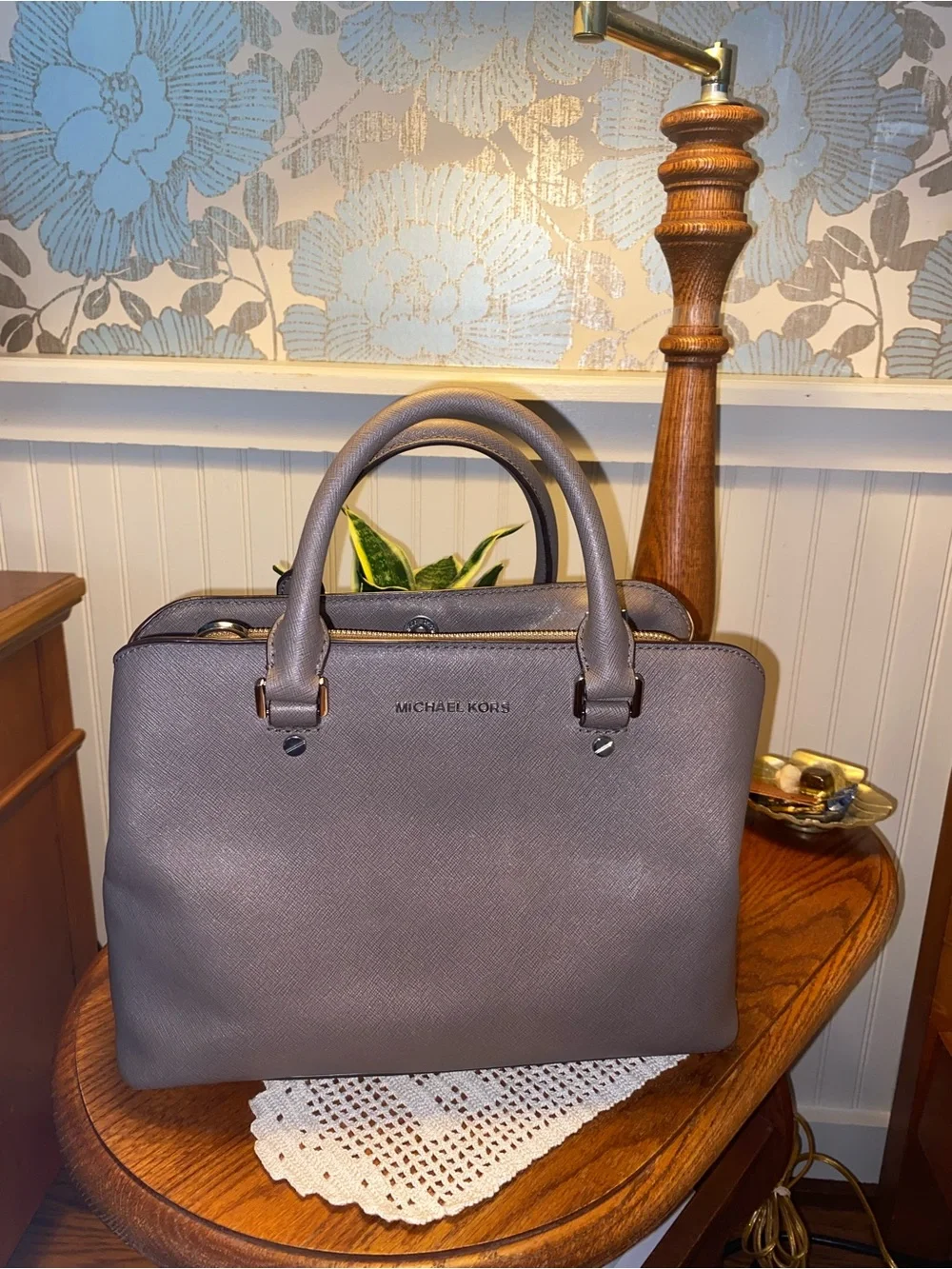 Michael Kors gray saffiano leather bag